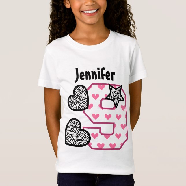 9th Birthday Zebra Hearts Nine Year Old 10H T-Shirt (Front)