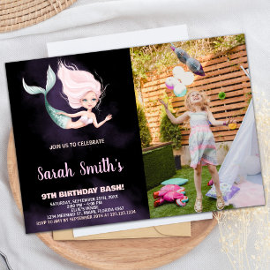 9th Blond Mermaid Birthday Invitations With Photo
