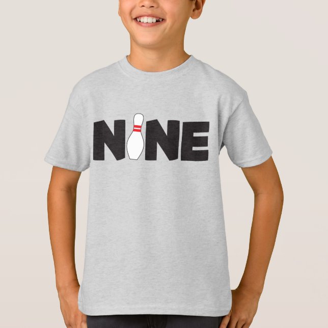 9th Bowling Birthday T-Shirt Kids Age Nine (Front)