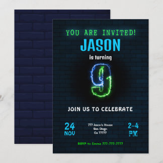 9th Boy Birthday Invitation