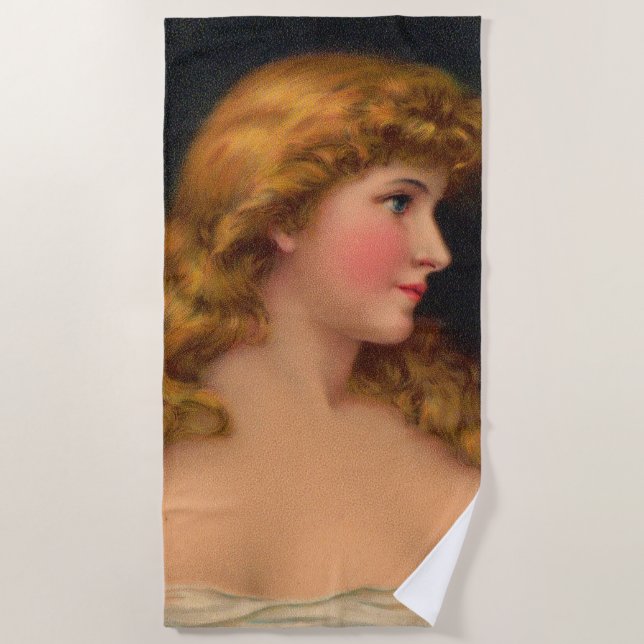 `9th century beautiful woman print beach towel (Front)