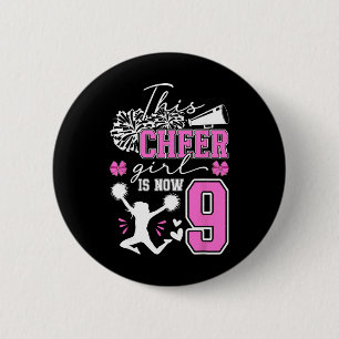 9th Cheer Birthday Party 9 Year Old Cheerleader Button