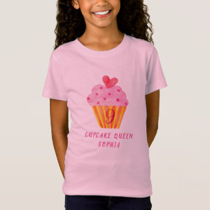 9th Cupcake queen baking girl watercolor YOUR NAME T-Shirt
