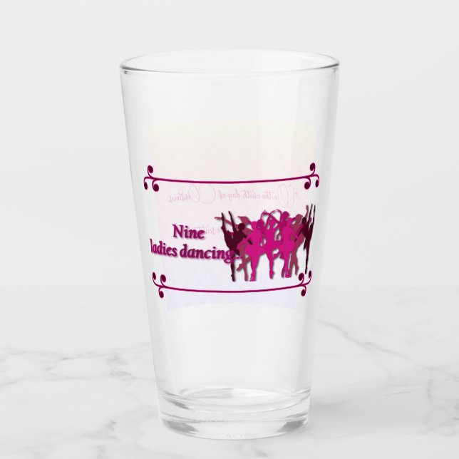 9th Day of Christmas-Nine Ladies Dancing Glass (Front)