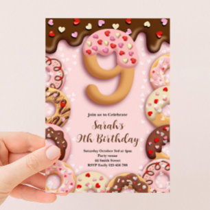 9th Donut Birthday Girls Invitation