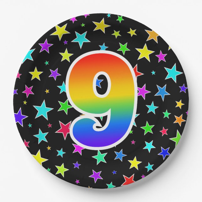 9th Event: Bold, Fun, Colorful Rainbow 9 Paper Plates (Front)