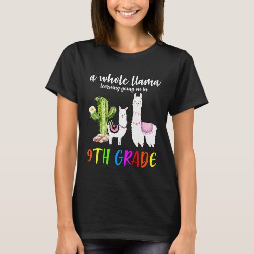 9th Grade Llama Cactus Student Back To School T-Shirt