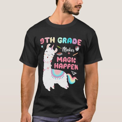 9th Grade Makes Magic Happen Llama  Back To School T-Shirt