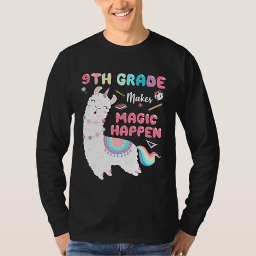 9th Grade Makes Magic Happen Llama  Back To School T-Shirt