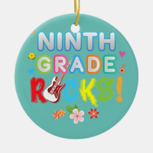 9th Grade Rocks Back To School Team Guitar Ceramic Ornament