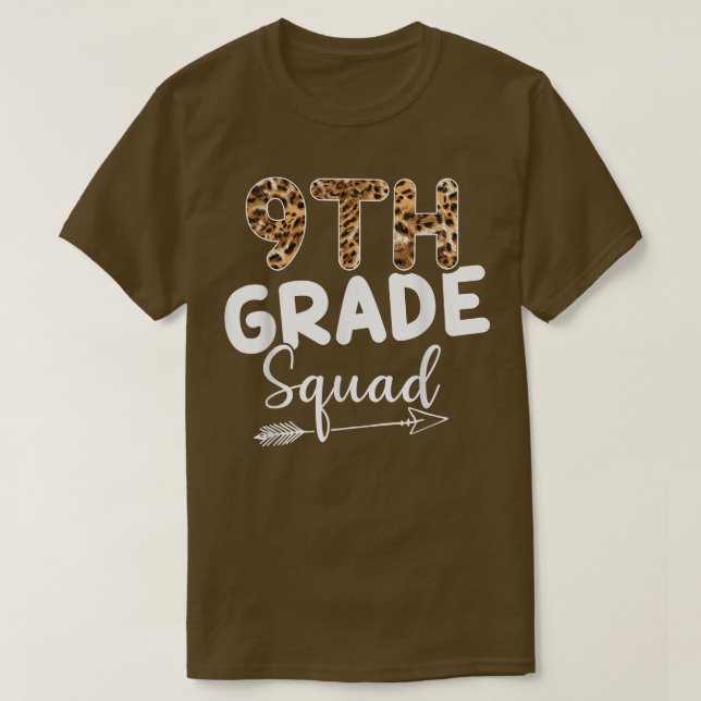 9th Grade Squad Leopard Teacher Student T-Shirt (Design Front)