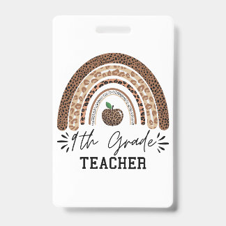 9th grade teacher leopard rainbow Thanksgiving day Badge