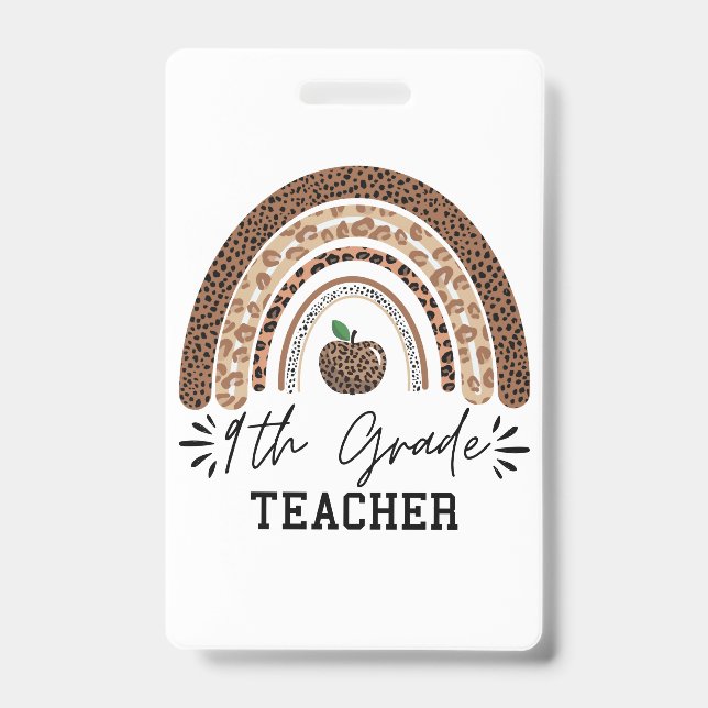 9th grade teacher leopard rainbow Thanksgiving day Badge (Front)