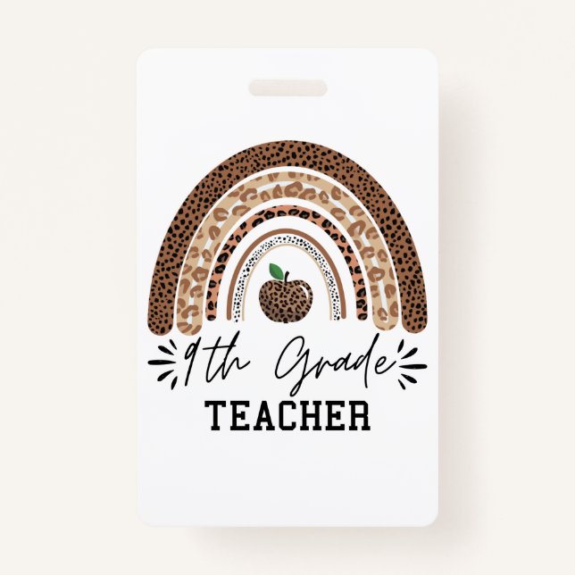 9th grade teacher leopard rainbow Thanksgiving day Badge (Front)