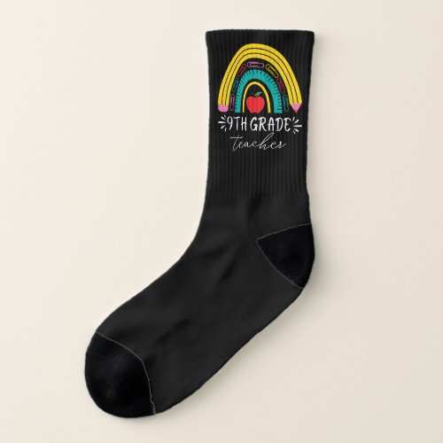 9th grade teacher rainbow colored pencils cute socks