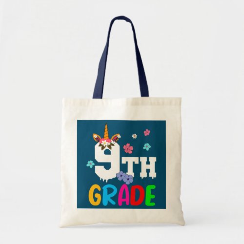 9th Grade Unicorn Flowers Lover Matching Student Tote Bag