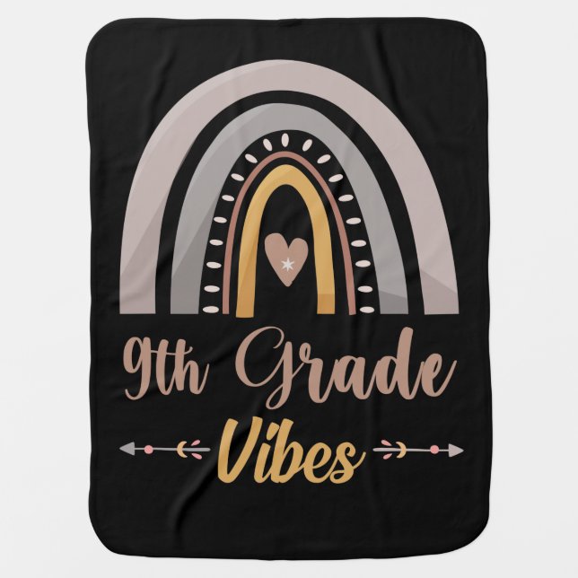 9th Grade Vibes Rainbow Ninth Grade Back to School Baby Blanket (Front)