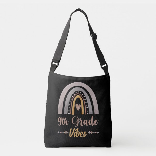 9th Grade Vibes Rainbow Ninth Grade Back to School Crossbody Bag (Front)
