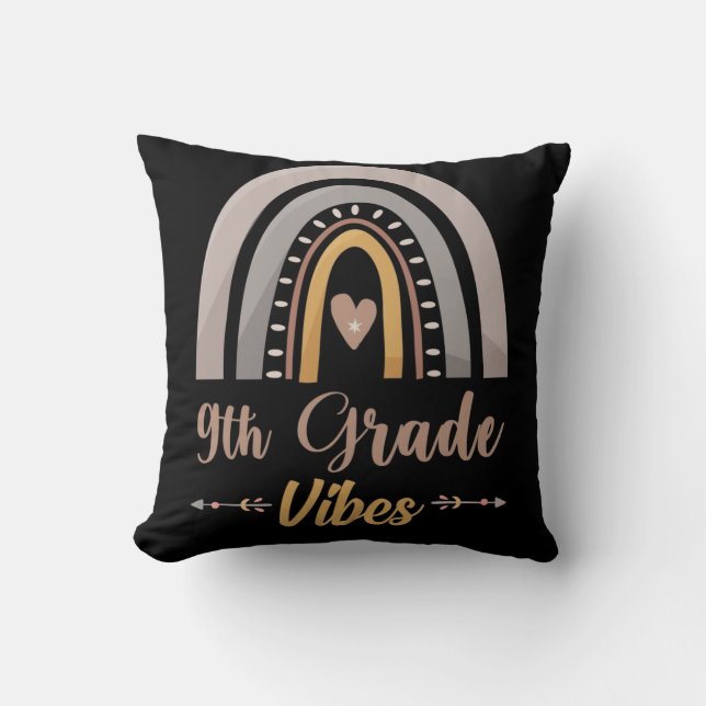 9th Grade Vibes Rainbow Ninth Grade Back to School Throw Pillow (Front)