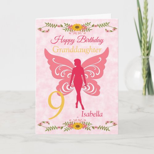 9th Granddaughter Pink Fairy Birthday  Card