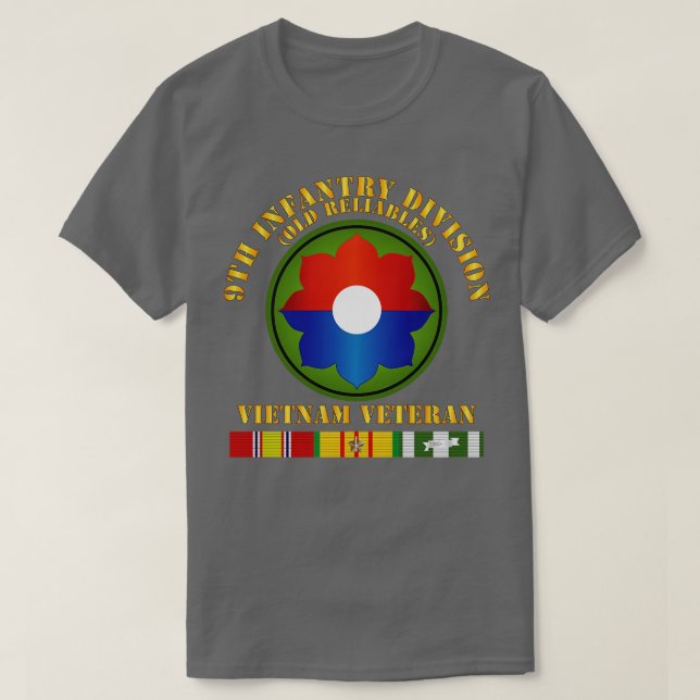 9th Infantry Div Viet Vet Old Reliables w SVC Ribb T-Shirt (Design Front)