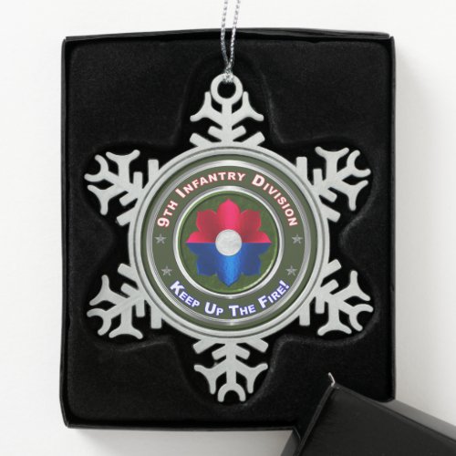 9th Infantry Division Snowflake Pewter Christmas Ornament