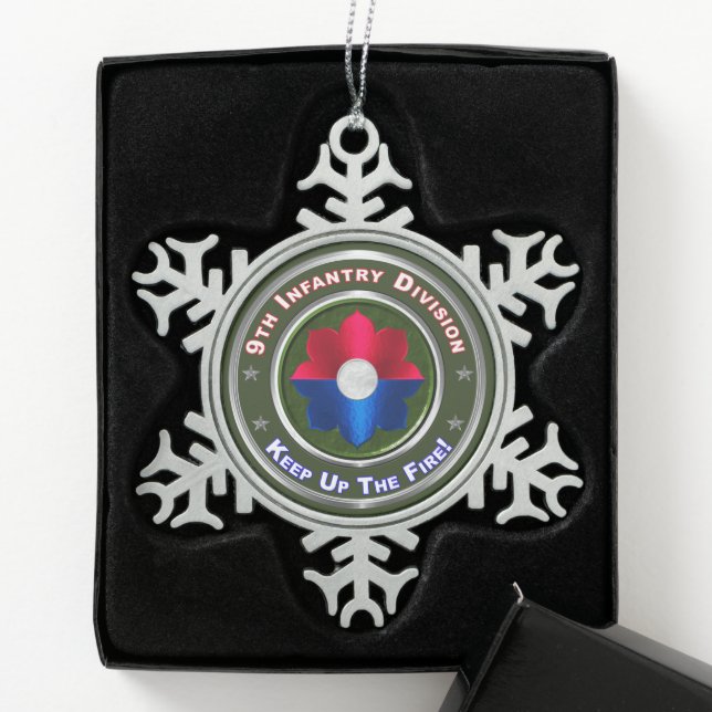 9th Infantry Division Snowflake Pewter Christmas Ornament (Box)