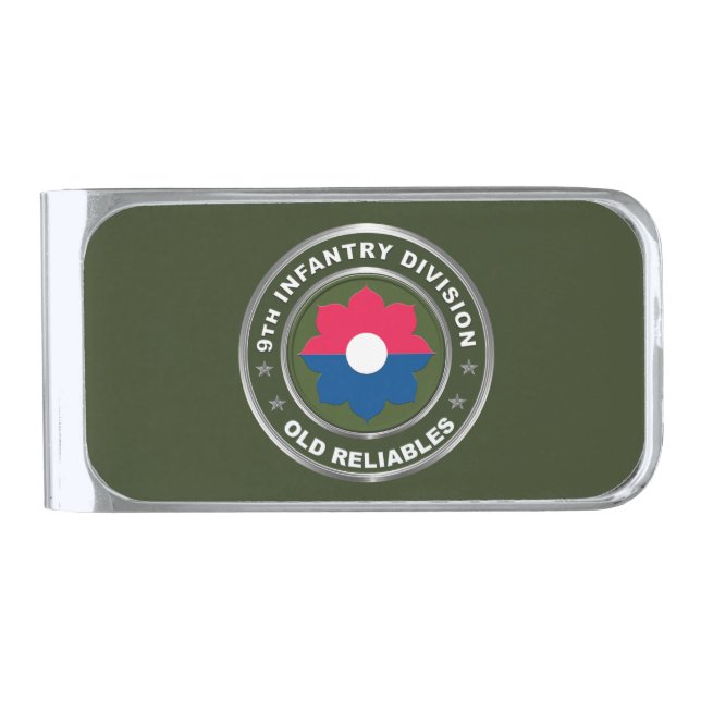 9th Infantry Division Veteran Silver Finish Money Clip (Front)