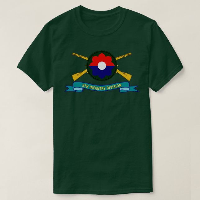 9th Infantry Division w Br SSI Ribbon X T-Shirt (Design Front)