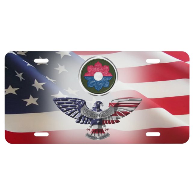 9th Infantry Division with American Flag License Plate (Front)