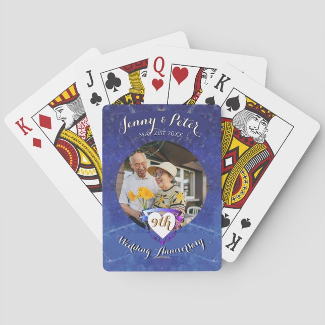 9th Lapis Photo Wedding Anniversary  Poker Cards (Back)