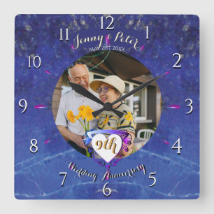 9th Lapis Photo Wedding Anniversary Square Wall Clock
