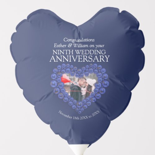 9th Lapis wedding anniversary custom photo blue Balloon