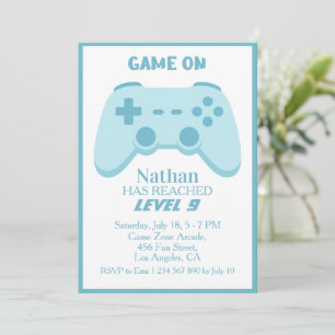 9th Level Up Party   Video Game Boy Birthday  Invitation