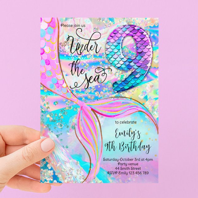 9th Mermaid Birthday Under the Sea Invitation (Creator Uploaded)