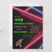 9th Neon Birthday Laser Tag Party Invitations  (Front)