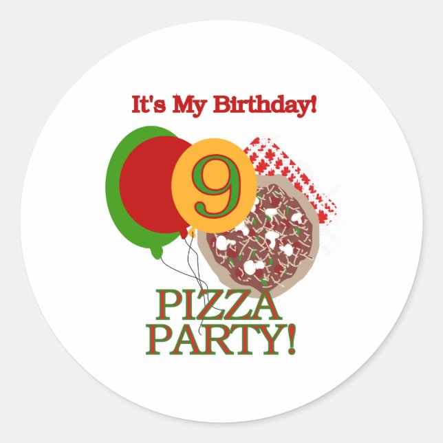 9th Pizza Party Birthday Classic Round Sticker (Front)