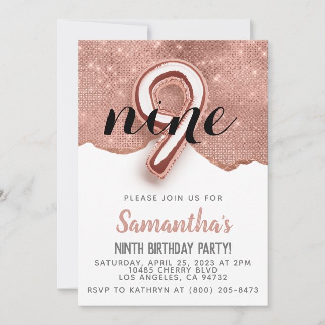 9th Rose Gold Birthday Invitation (Front)