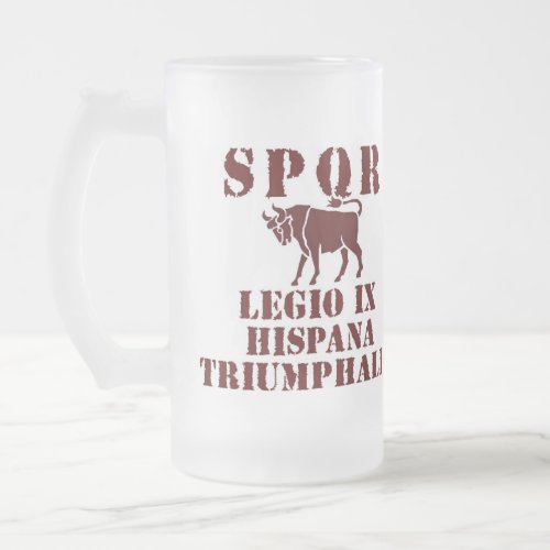 9th Spanish Triumphant Roman Legion Bull Glass Frosted Glass Beer Mug