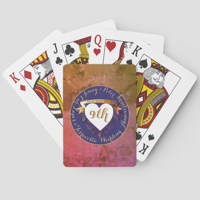 9th Terracotta Lapis Lazuli Wedding Anniversary  Poker Cards (Back)