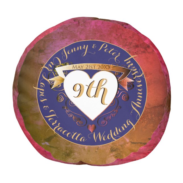 9th Terracotta Lapis Lazuli Wedding Anniversary  Pouf (Top)