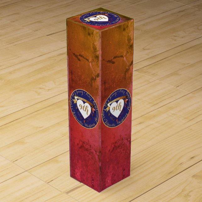 9th Terracotta Lapis Lazuli Wedding Anniversary   Wine Box (Front)