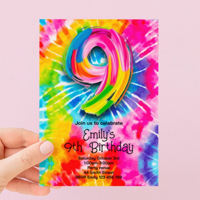 9th Tie Dye Birthday Invitation (Creator Uploaded)