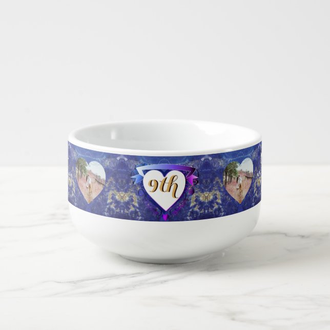 9th Wedding Anniversary 2 Photos Lapis Hearts Bowl (Front)