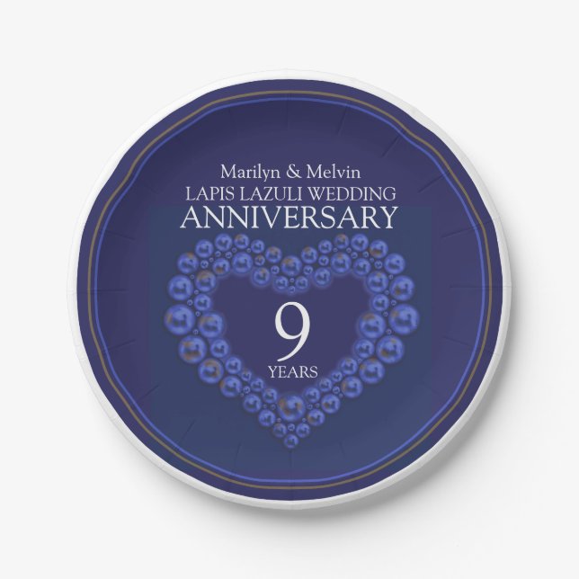 9th wedding anniversary bead heart Lapis Lazuli  Paper Plates (Front)