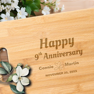 9th Wedding Anniversary Elegant Engraved Cutting Board