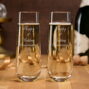 9th Wedding Anniversary Elegant Script Stemless Champagne Flute