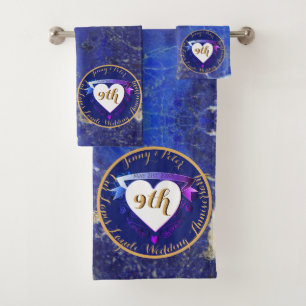 9th Wedding Anniversary Lapis Lazuli Color Bath Towel Set