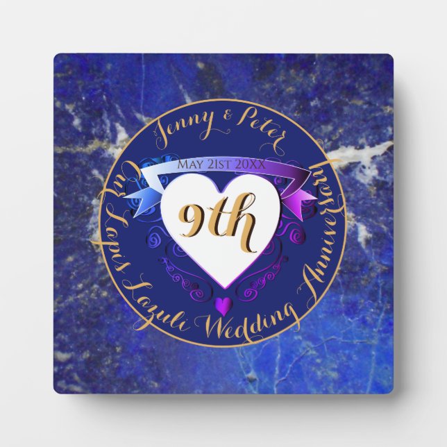 9th Wedding Anniversary Lapis Lazuli Color    Plaque (Front)