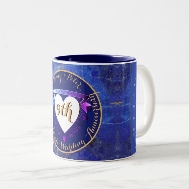 9th Wedding Anniversary Lapis Lazuli Color  Two-Tone Coffee Mug (Front Right)